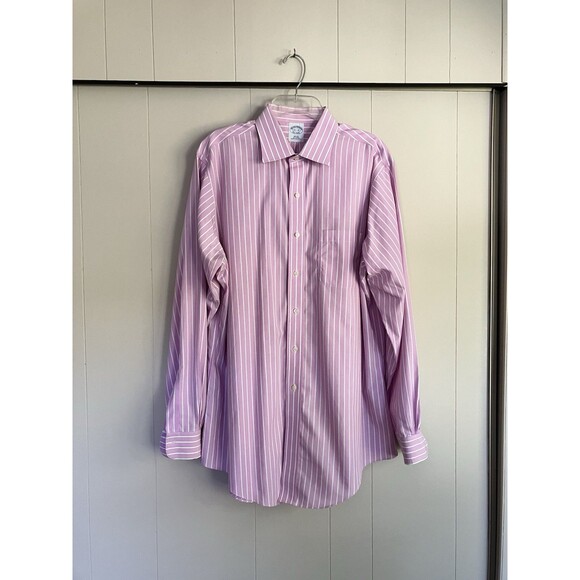 Brooks Brothers Other - Brooks Brothers Slim Fit Shirt 16.5 35 Pink Stripe Non Iron Cotton Tiny Pen Mark
